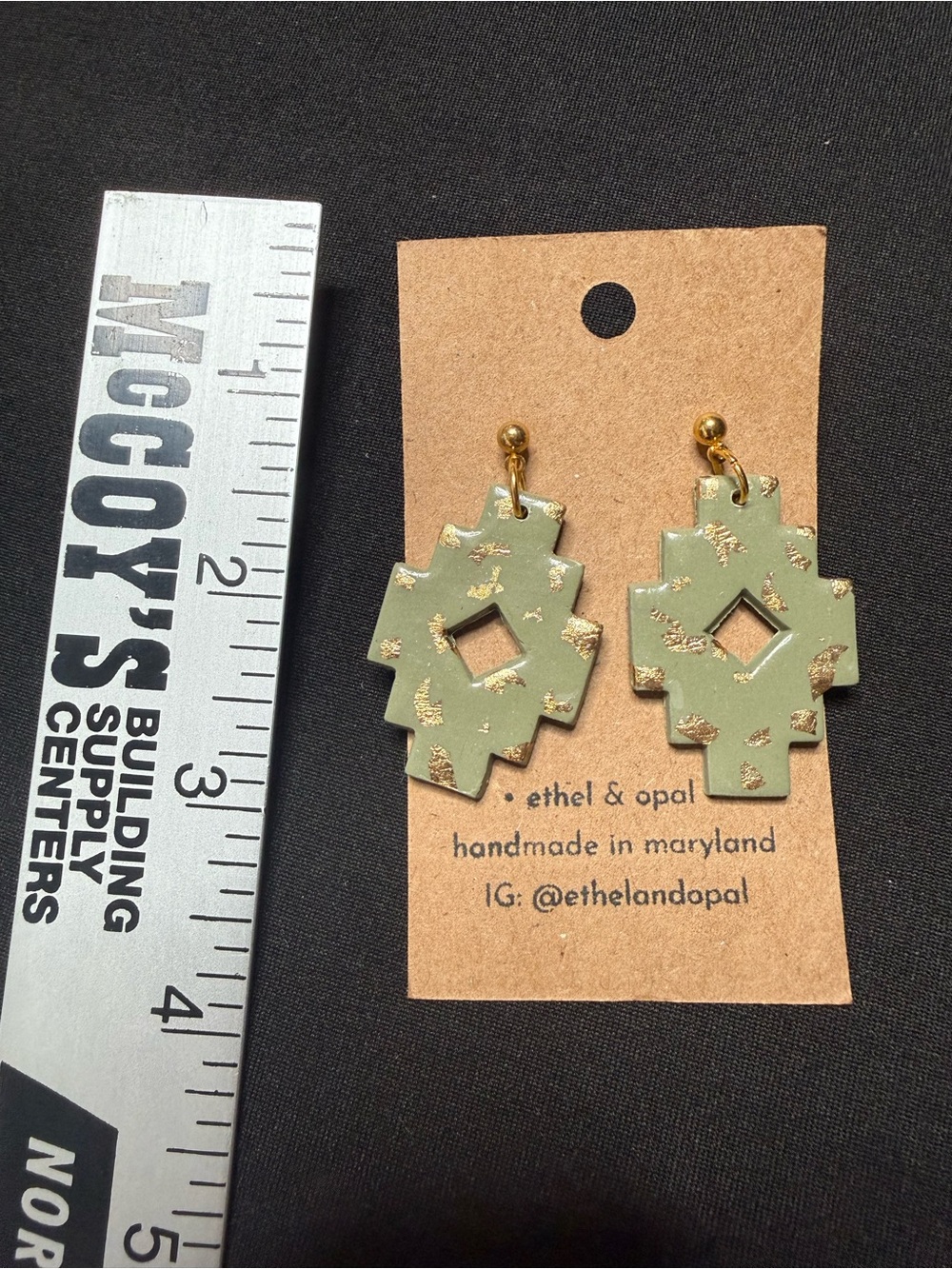ethel & opal Handmade Green Geometric polymer Dangle Earrings with Gold Flecks